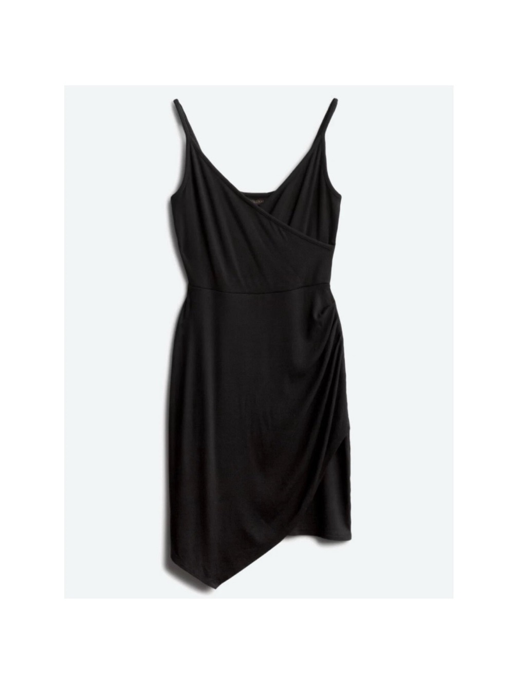 Black Asymmetrical Mini Deep V Plunge Dress Small NWT Capsule Slinky Soft